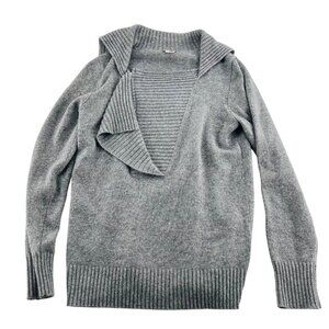 J. Crew Womens Gray Wool Blend Sweater With Zipper Collar & Ribbed Trim Size M